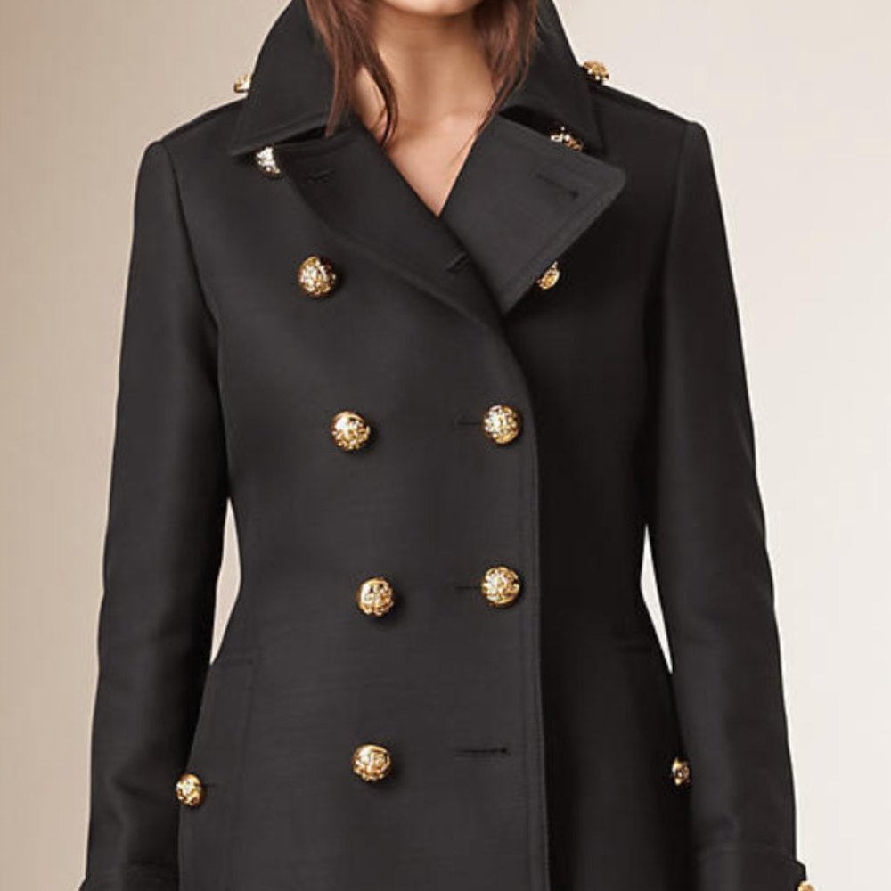 Burberry Cotton Wool Blend Black Military Coat